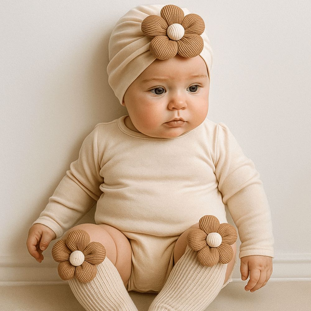 Flower Socks Cap Set Breathable Combination Hat Socks Newborn Hat Socks Set Baby Boy and Girl