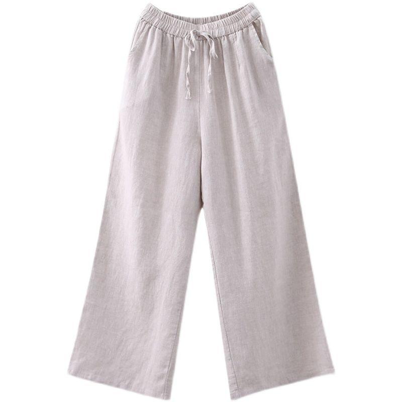 Женские брюки-шаровары, летние повседневные винтажные хлопковые льняные брюки с эластичной резинкой на талии, широкие брюки, модные свободные карманы, женские брюки
