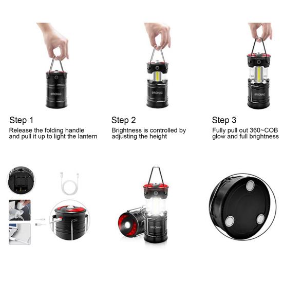 Светодиодный фонарь для кемпинга, наружный, перезаряжаемый, аккумуляторный, аварийный фонарь 2-в-1, ручной телескопический фонарь для кемпинга