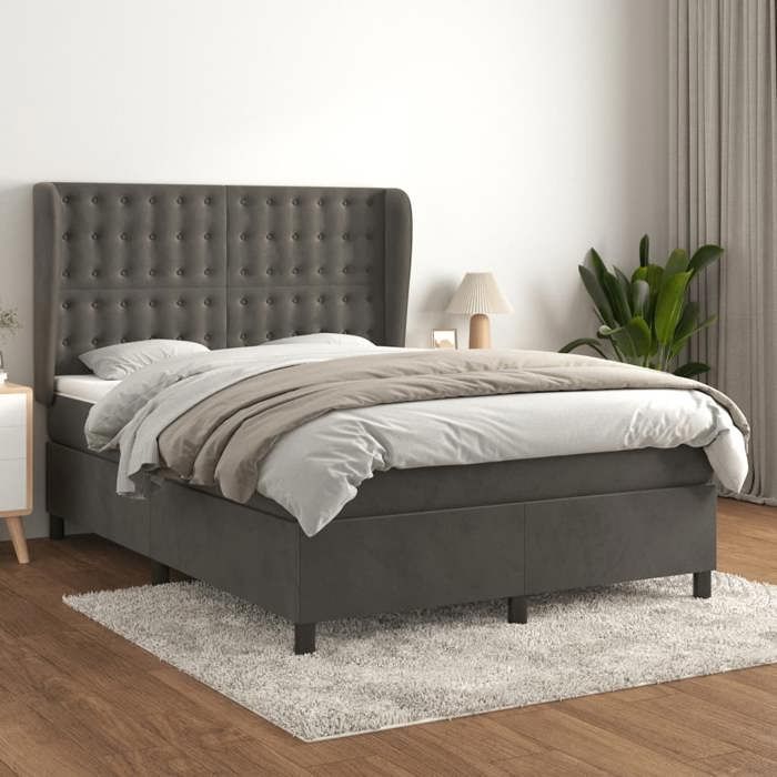 Maison Exclusive - Sommier à lattes de lit et matelas Gris foncé 140x200cm Velours
