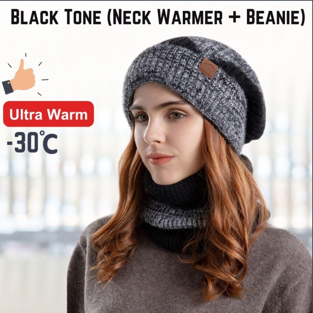 Stylish Design Thermal Knit Cap Thicken Warm Wool Hat Winter Beanie Hat Scarf Set Winter Season