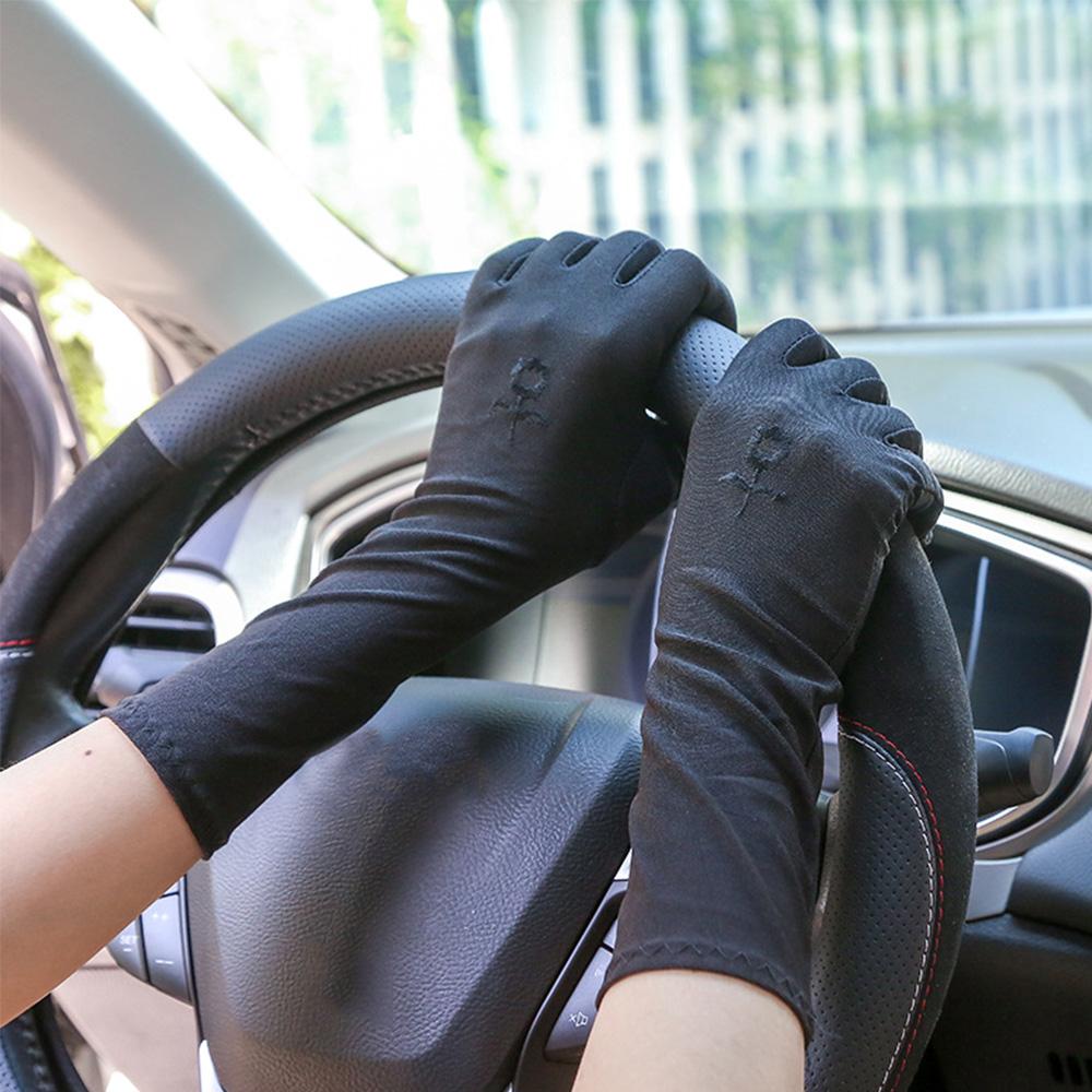 Summer Embroidered Breathable Stretch Anti-slip Sunscreen Gloves Mittens Driving Glove Anti UV