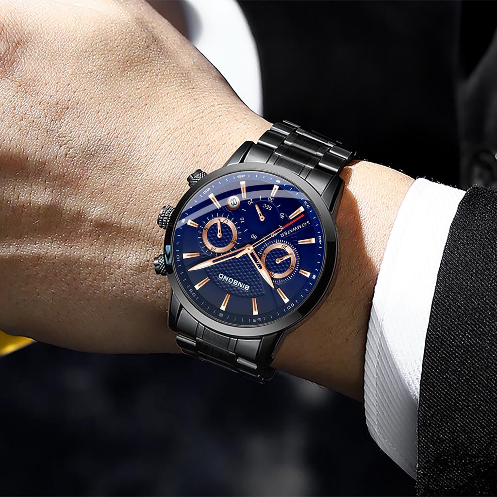 BINBOND Sturdy Men's Watch Reloj Chronograph Precise Quartz Watches For Men Luxury Luminous Waterproof Auto Date