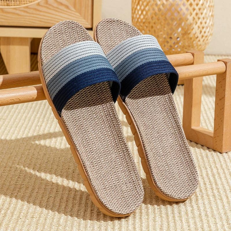 Linen Sandals for Home Use, Thick Soled Grass Woven Rattan Woven for Men and Women, Indoor Non Slip and Odorless Feet, Summer