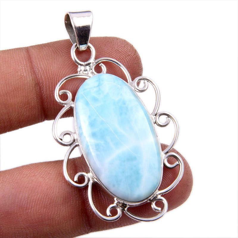 Natural Republic Larimar Gemstone 925 Solid Sterling Silver Pendant 1.75" L9p04