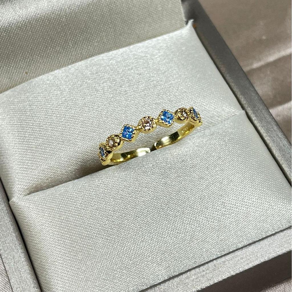 Японское винтажное кольцо из стерлингового серебра с аквамарином и цирконом