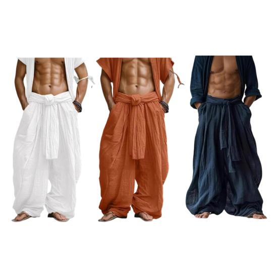 Yousheng Men Pants with Pockets Solid Color Loose Fit Breathable Soft Elastic Waist Simple Casual Pants Streetwear Vintage Outfit