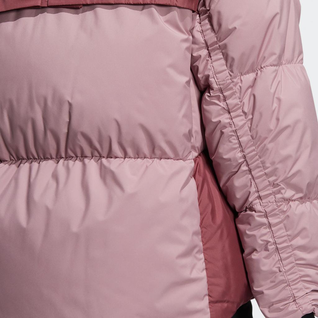 adidas Куртка Terrex W Puff Gd с принтом логотипа, застежкой-молнией, воротником-стойкой, капюшоном, легкая пуховая куртка для женщин, розовая HN1998