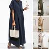 Summer Maxi Dress Loose Pleated O Neck Short Sleeves Pure Color Plus Size OL Commute Daily