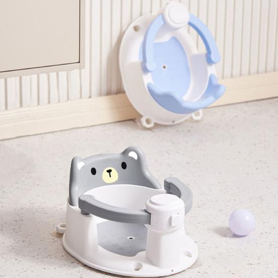 Стульчик для купания с дизайном мультяшного животного, Детское безопасное сиденье с ограждением, Противоскользящее дно, Поддерживающее положение при сидении, Высокая спинка, Инструмент для купания