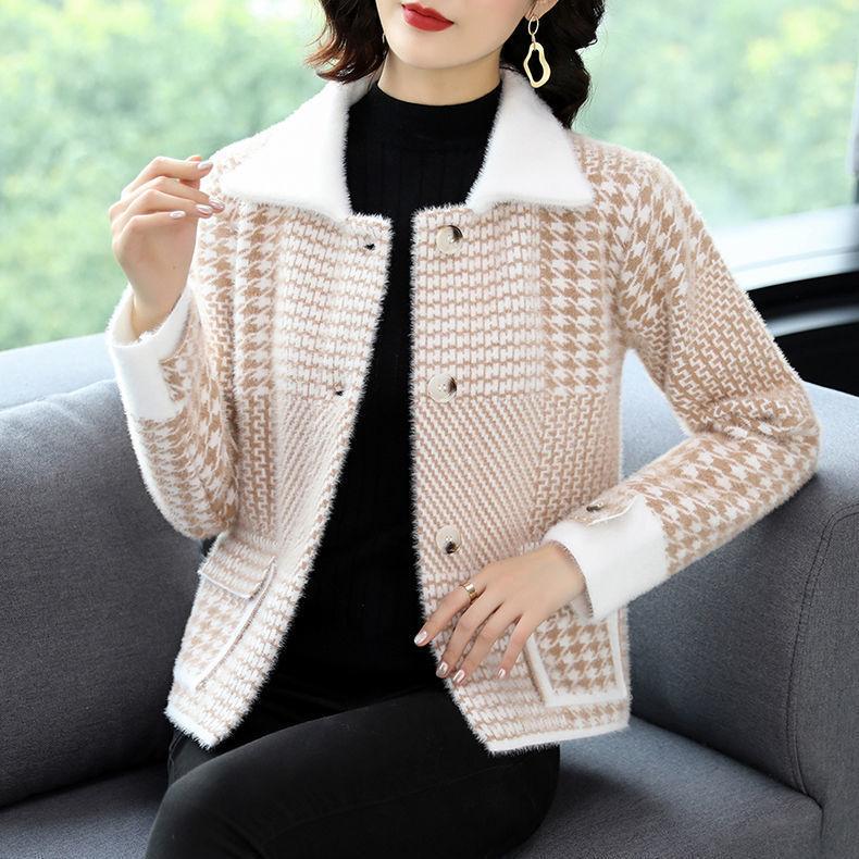 Куртка из искусственного норкового флиса, женская, короткая, свободная, модная, утолщенная, золотистая, из норкового флиса, вязаный свитер, кардиган