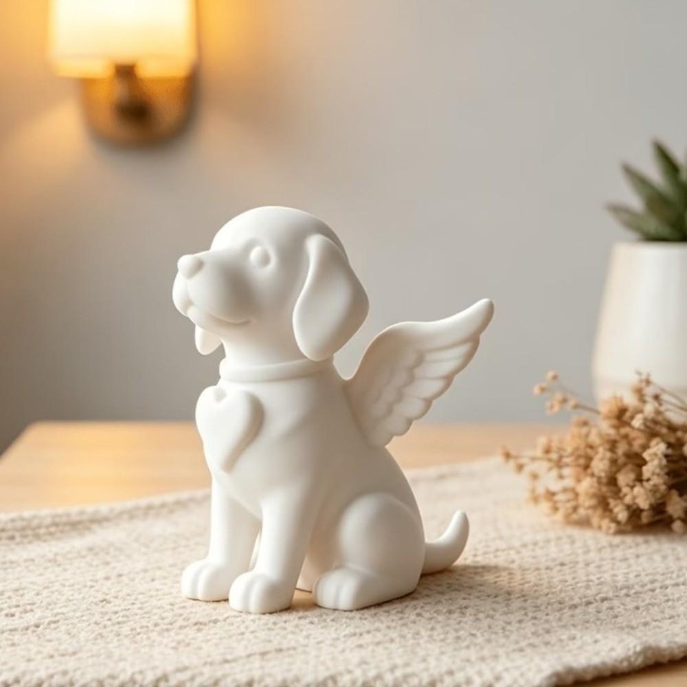 3D Printed Dog Figurine with Wings Smooth Surface Sitting Puppy Figurine  Home Desktop Decor