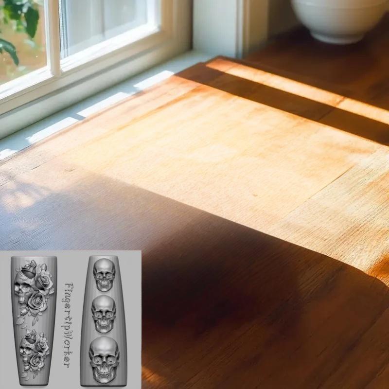 Силиконовые формы для DIY нейл-арта, дизайн «Цветок розы» и «Череп», прозрачная форма для резьбы для маникюра «Скелетная рука»