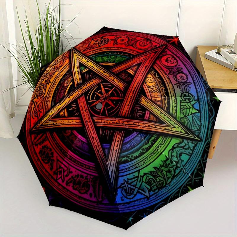 Rainbow Pentagram Tapestry, Colorful Star Wall Hanging for Witchcraft Decor, Spiritual Art, and Bohemian Vibes Umbrella, Cute Umbrella with Cute Desig