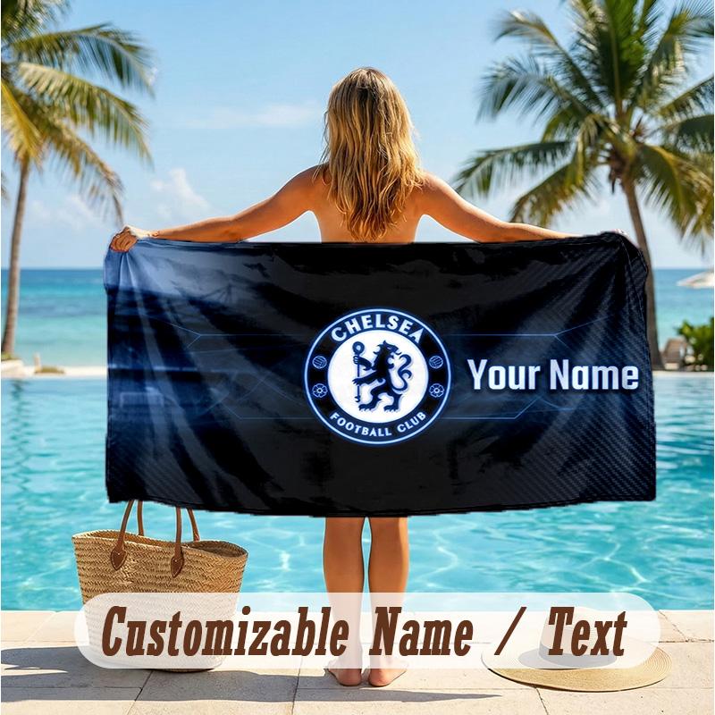 Custom Text Beach Towel, Soft Absorbent Swimming Multi-use TowelChelsea FC
