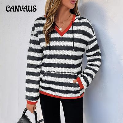 Женская толстовка в черно-белую полоску, новая осенняя повседневная толстовка с капюшоном