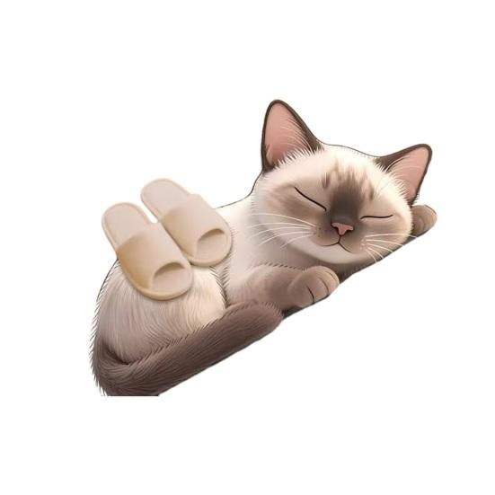 Floor Mat 3D Cartoon Cat Pattern Rug Non-Slip Backing Easy Maintenance Living Room Rug