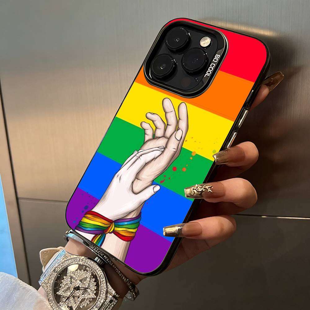 Lesbian LGBT Rainbow Pride For iPhone 17 16 15 14 13 12 11 Pro Max XS 17 Air Silicone Colored Silver Bumper Cover