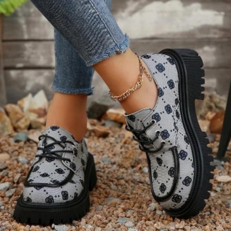 Обувь для женщин 2024 года, горячая распродажа, женские туфли-лодочки на шнуровке, осенние туфли с круглым носком, разноцветные, на платформе, водонепроницаемые, профессиональные, рабочие туфли-лодочки