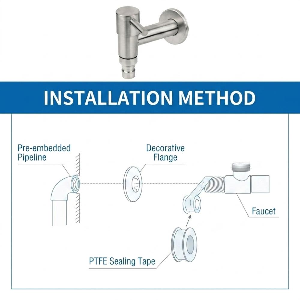 Stainless Steel Washing Machine Faucet G1/2" Thread Cold Water Tap Mop Pool Faucet Bathroom