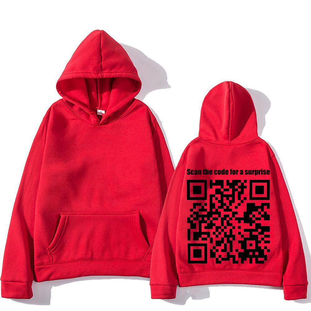 Смешные Худи с QR-кодом Женские Мужские Смешная Толстовка-розыгрыш Отсканируй Код для Сюрприза Письменный Принт Одежда Оверсайз Пуловеры