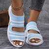 Модные Модные Полосатые Вязаные Спортивные Сандалии для Женщин Толстая Подошва Повседневные Сандалии на Танкетке Женские 2025 Лето Удобные для Ходьбы Сандалии