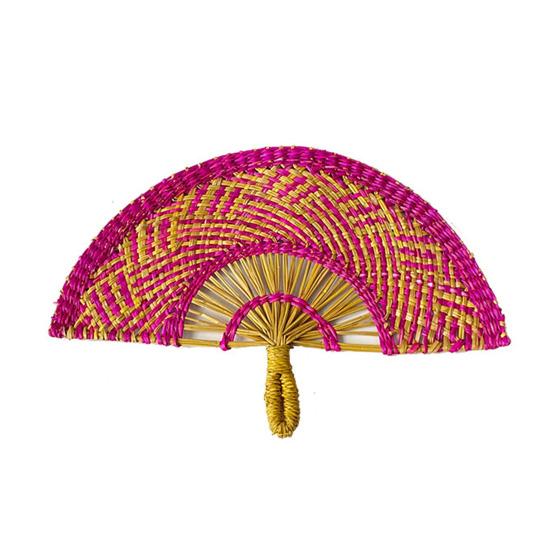Handmade Straw Weaving Fan Natural Sea Grass Raffia Hand Fan Semicircular Woven Palm Leaf Handheld Fan Summer Cooling Fan Wedding Party Decoration