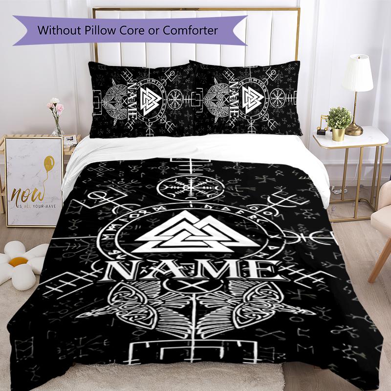 3pcs Custom Name Viking Sign Bedding Set Duvet Cover Closure Includes 1 Duvet Cover & 2 Pillowcases for All Seasons Bedroom Decor