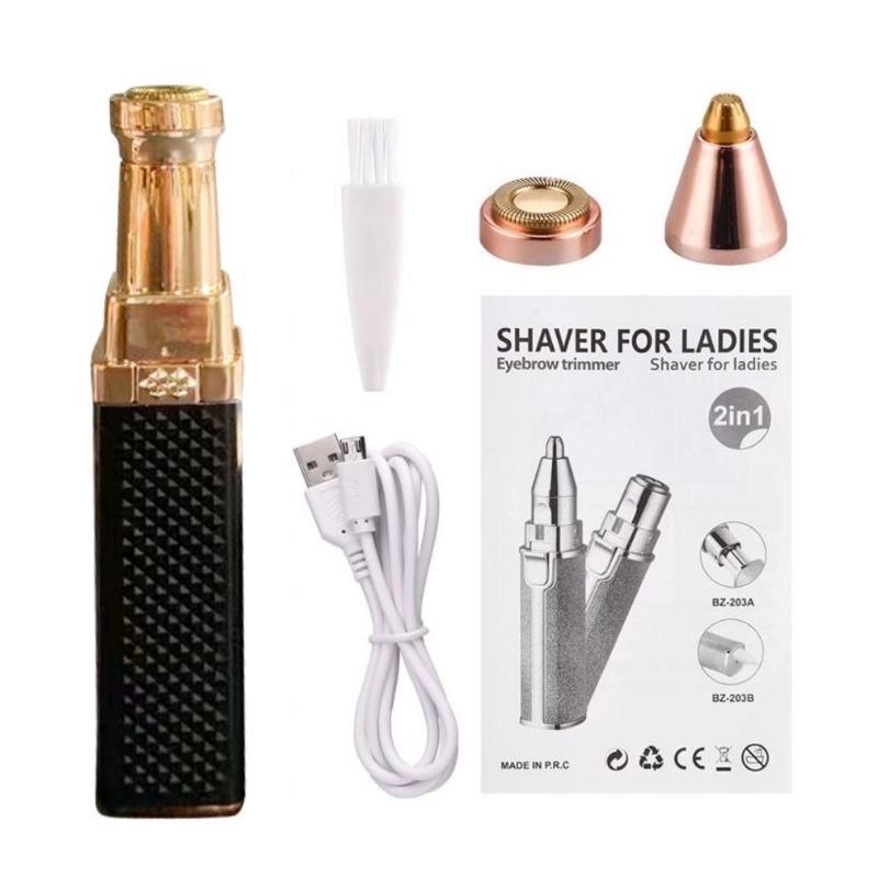 2 IN 1 Electric Eyebrow Trimmer USB Rechargeable Body Facial Hair Removal Lipstick Shape Mini Epilator for Women Colorful Starry Sky