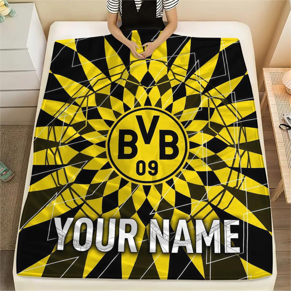 Custom Name Borussia Dortmund Flannel Blanket, High quality Comfortable for All Seasons, Home Decor, Warmth and Comfort