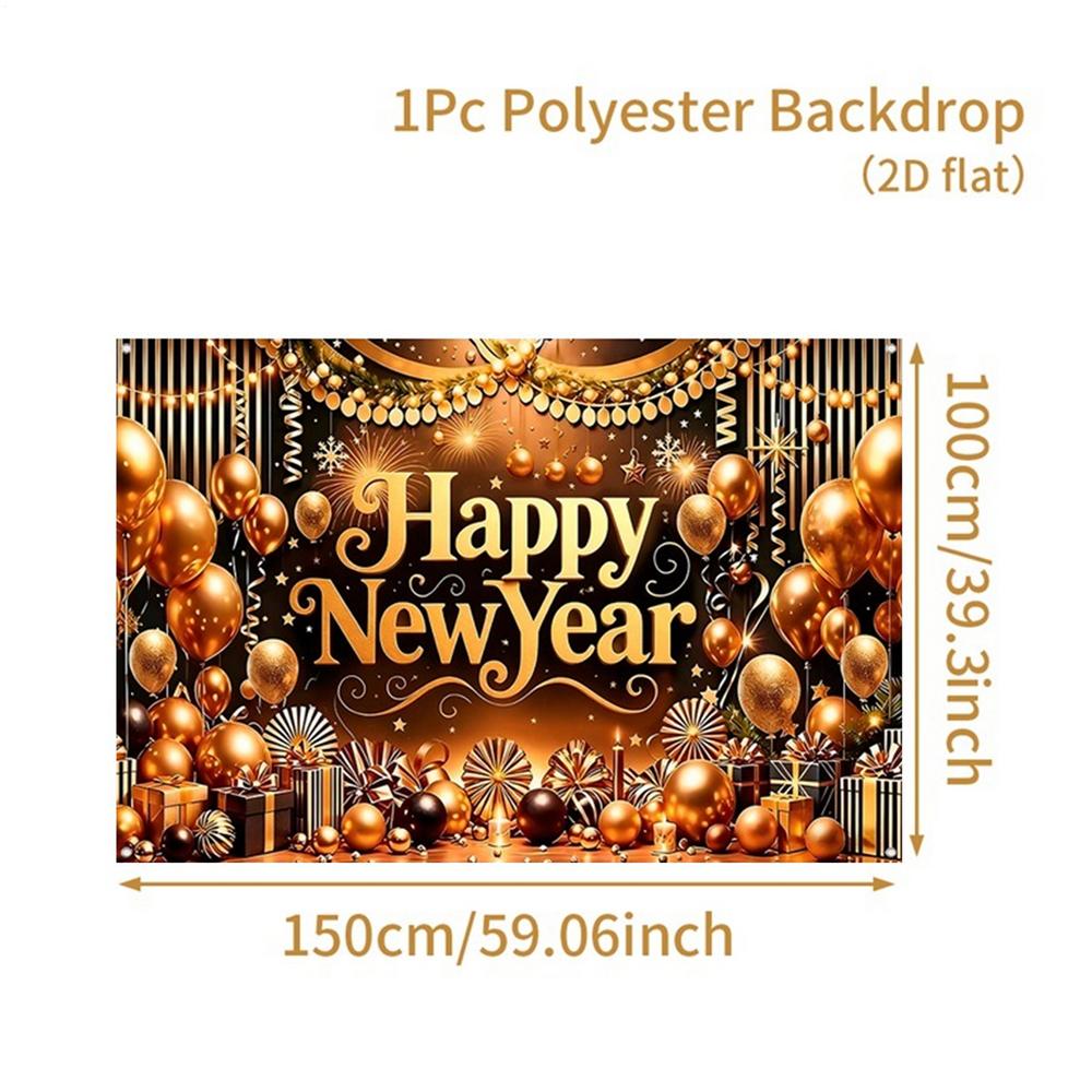 Черно-золотой баннер-фон для Нового года 2026 С Новым годом Украшение для рождественской вечеринки Подарки Новогодние принадлежности для вечеринки