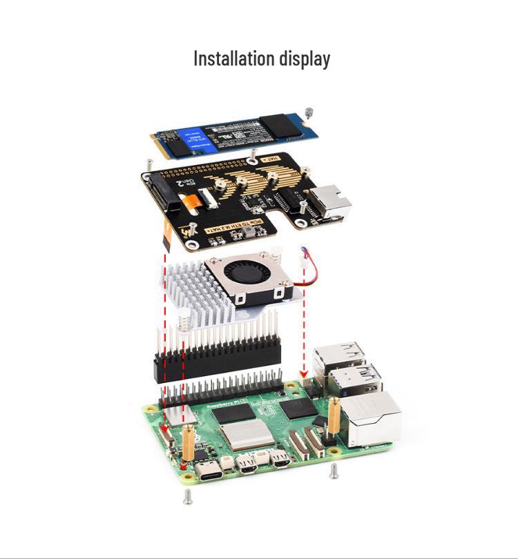 HAT+ Плата Raspberry Pi 5-го поколения M.2 PCIe к Gigabit Ethernet, Скорость 5 Гбит/с, Загрузка с SSD без драйверов