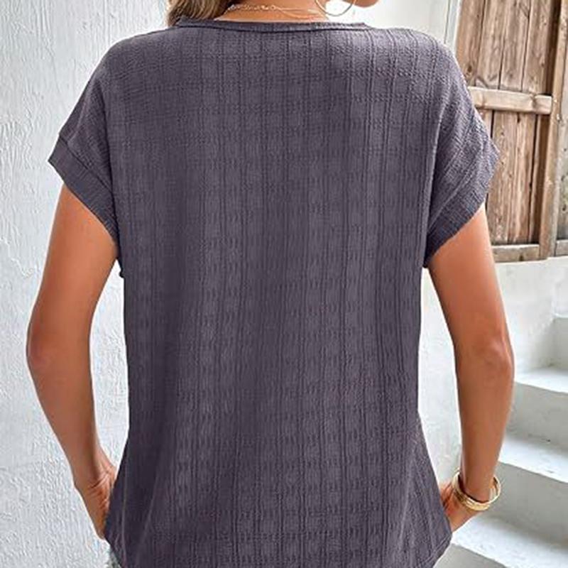 Женская летняя футболка с коротким рукавом, круглым вырезом, однотонная, жаккардовая клетка, пуловер, топ