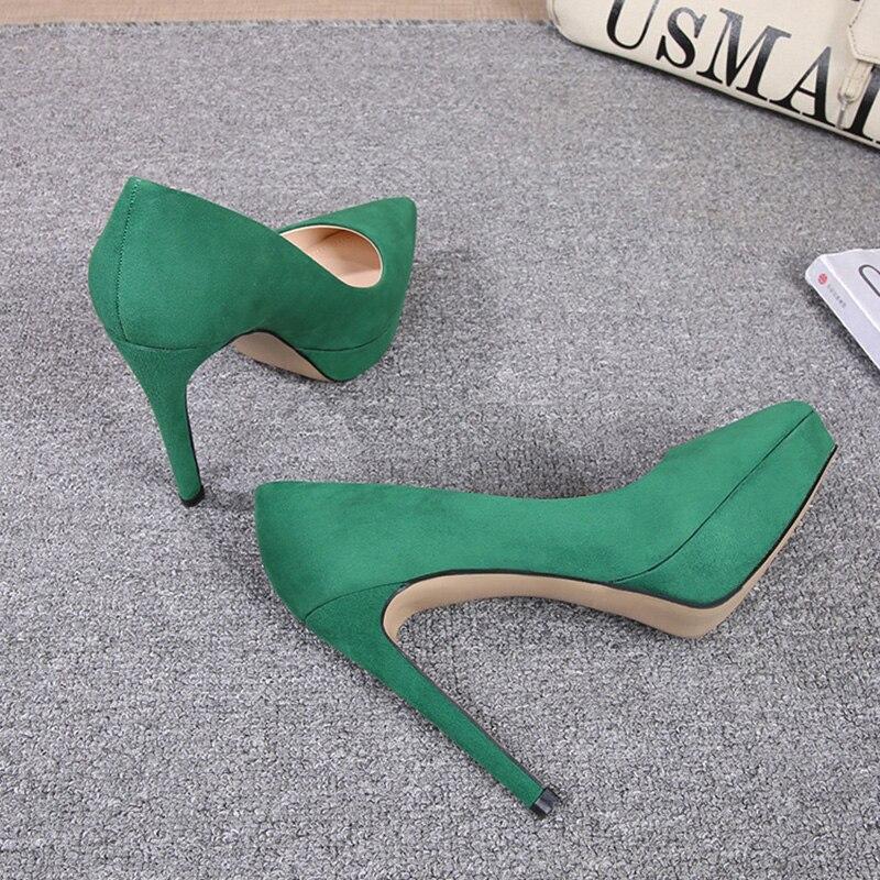 Женские замшевые туфли на шпильке, сексуальный подиумный банкет, каблук 12 см, платформа WZ 2,5