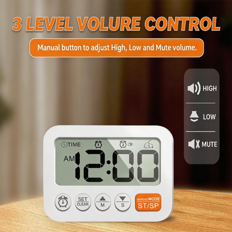 Digital Alarm Clock with Large Display, Two Alarm Functions, Up and Down Time Support, Magnetic Stand for Kitchen Desk Use Daily Indoors