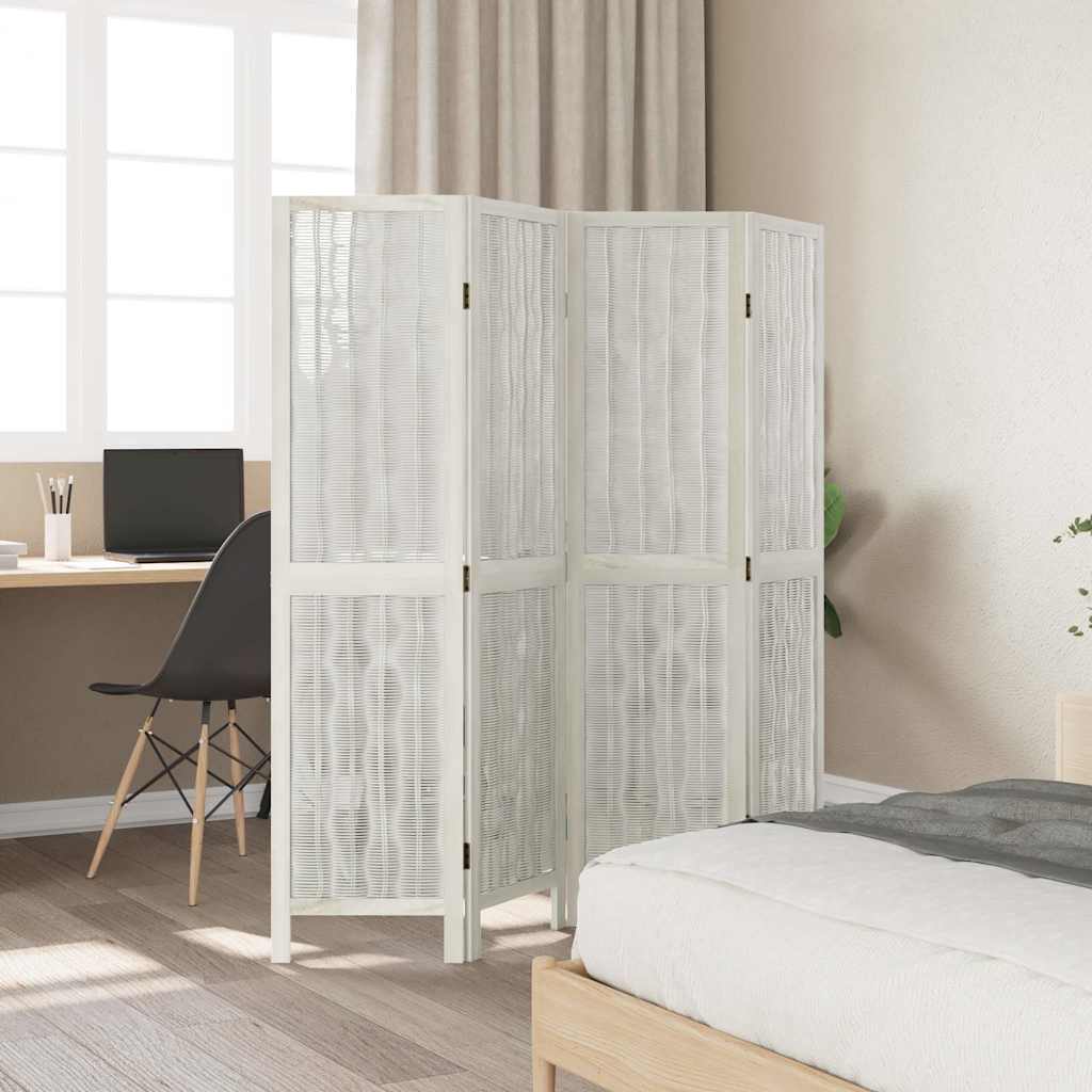 4 Piece Room Divider White Solid Paulownia Wood