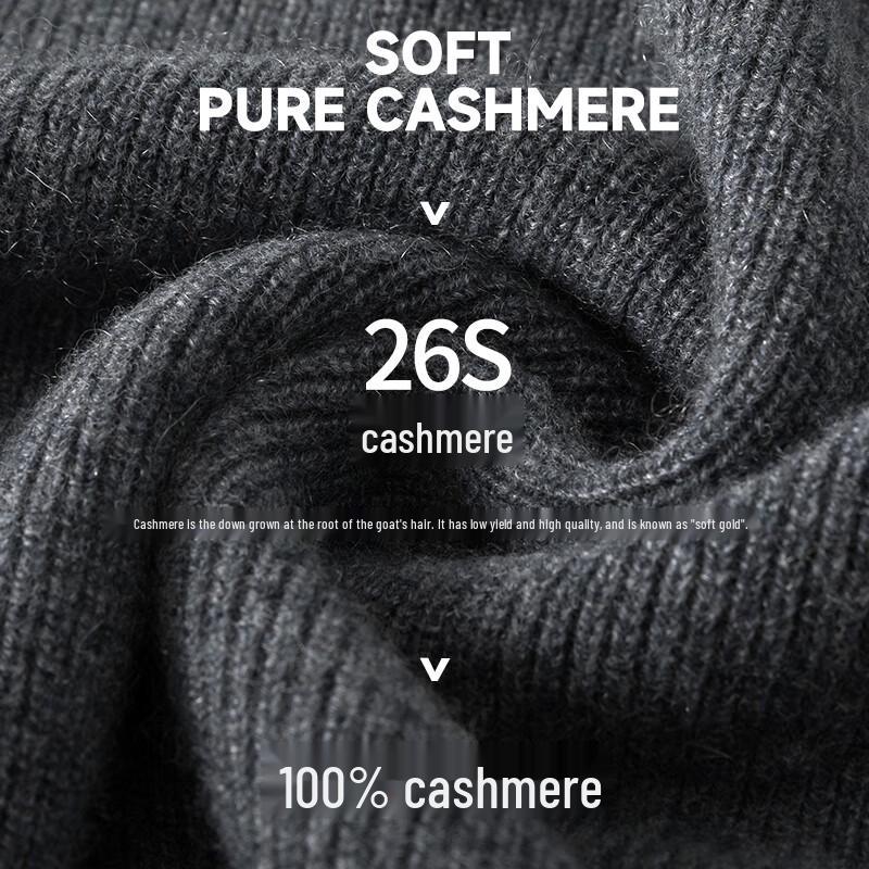 Hengyuanxiang Men's Pure Cashmere Stand-Collar Pullover Sweater