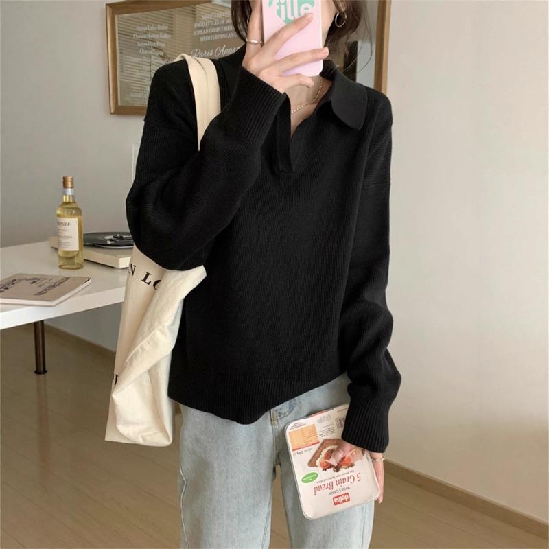 Spring New Loose and Chic Lo-neck Sweater with Knitted Bottoming Shirt Women's Top