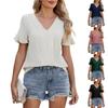 Spring And Summer New Fashion V-neck Slim Short-sleeved Casual Ruffled T-shirt For Women