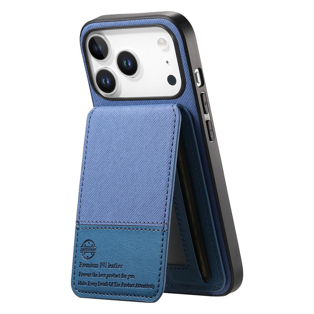 Для iPhone 17 Pro Чехол Тканевая текстура Кожа+ПК+ТПУ Блокировка RFID Чехол для телефона с держателем для карт