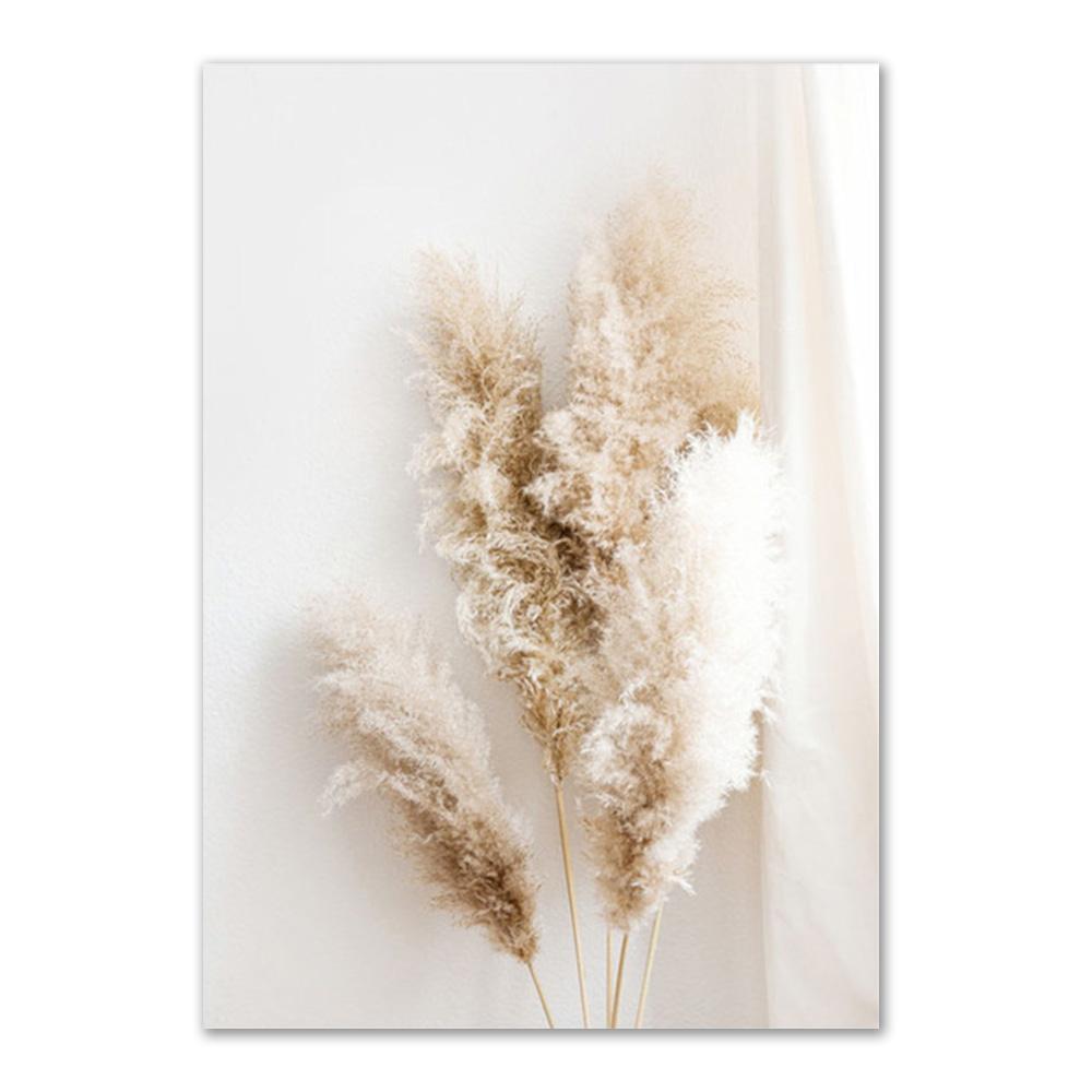 Nature Scenery Wall Art Poster and Prints Beige Bunny Tail Grass Reed Flower Leaf Canvas Painting Pictures for Living Room Decor
