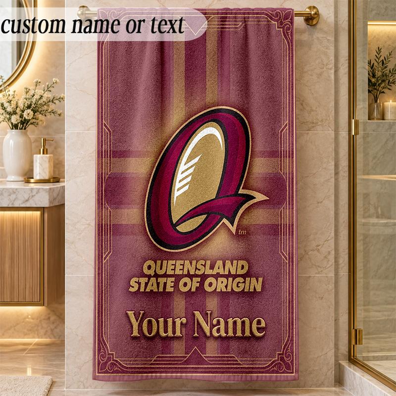 Beach TowelQueensland Maroons Custom Name Text Personalized Soft Towel for Beach Pool Indoor Home Decor Gift
