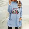 Women's Christmas Print Round Neck Long Sleeve Plush Hoodie with Pockets