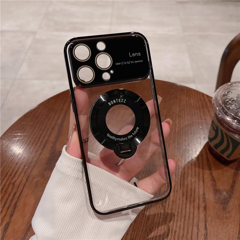 Для iPhone 15 Pro Max Роскошное покрытие PC Frame Magsafe Чехол для телефона с магнитной подставкой для iPhone 11 12 13 14 15 Plus Защитный чехол для объектива
