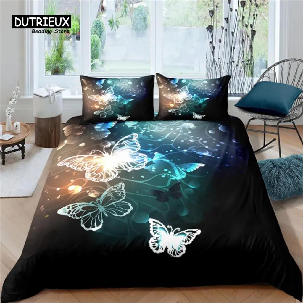 Главная Жизнь Роскошь Бабочка Принт 23 шт Мягкий Пододеяльник Наволочка Королева и Кинг Размер Детский Постельный Комплект EUUSAU Размер