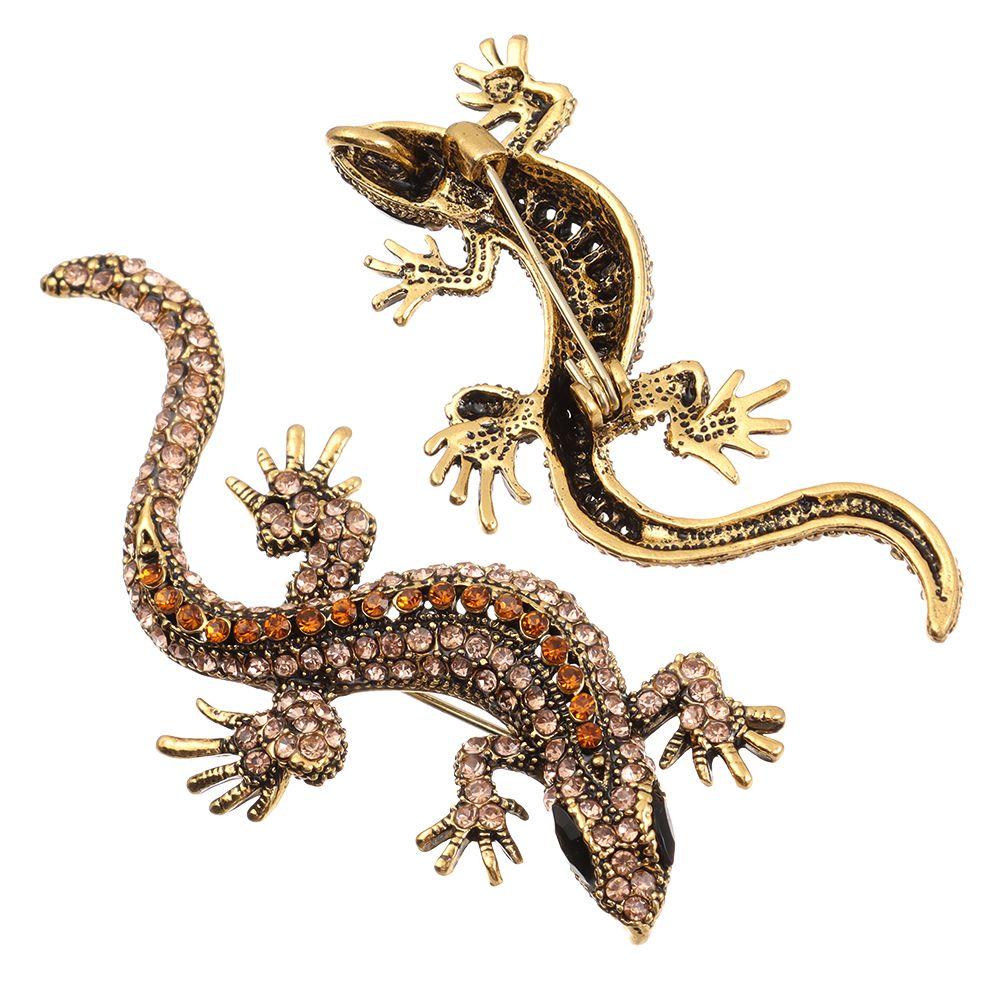 Women Pin Bag Clothes Label Retro Lizard Gecko Brooch Animal Brooch Rhinestone