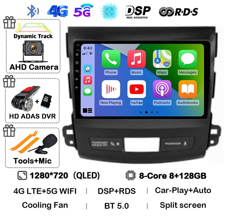Android 14 Carplay Auto Car Radio For Mitsubishi Outlander 2006-2011 Peugeot 4007 Citroen C-Crosser GPS Stereo Multimedia Player