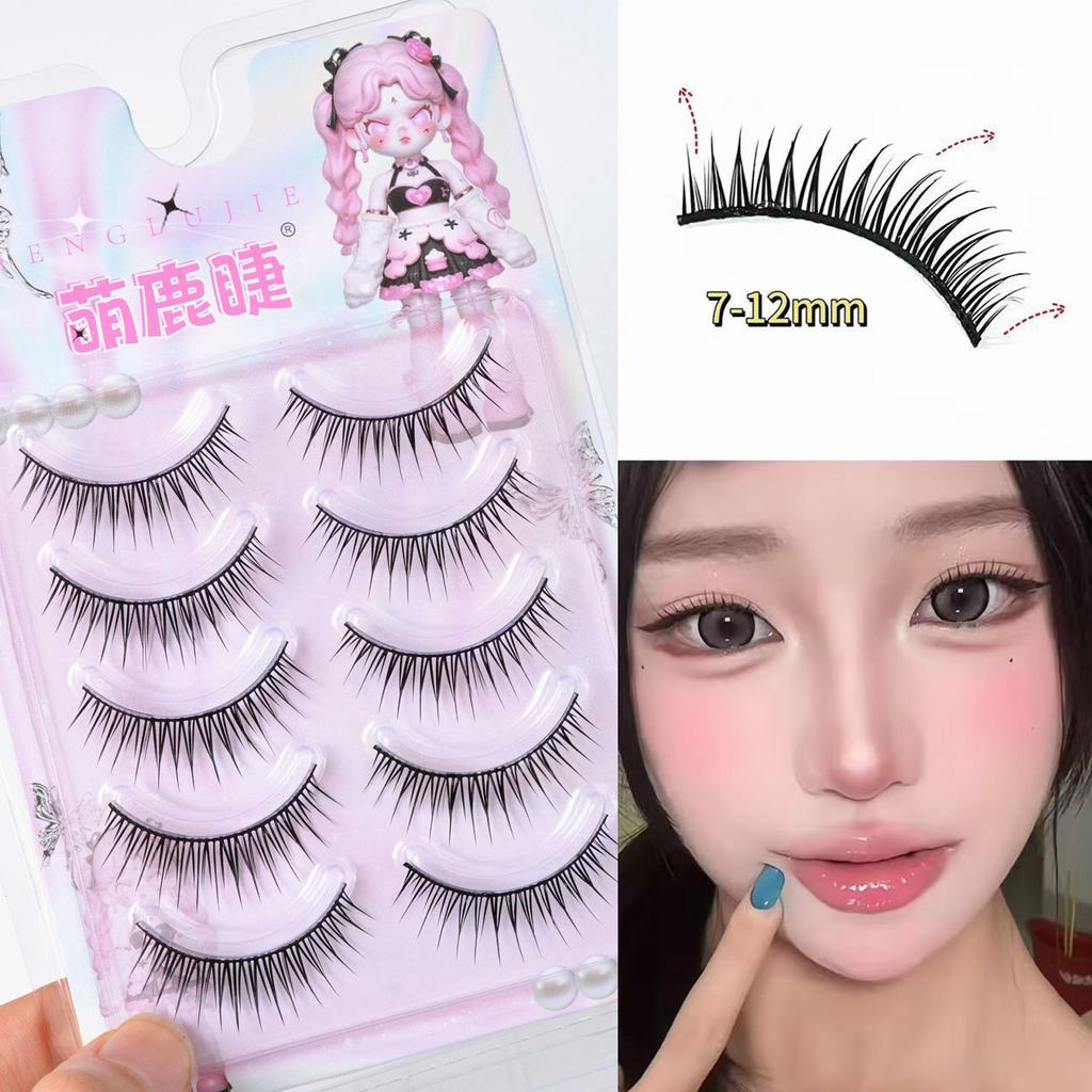 Korean Style Hard Stem Wet Tip False Eyelashes Natural Voluminous Full Strip Lash Effect for Kpop Makeup