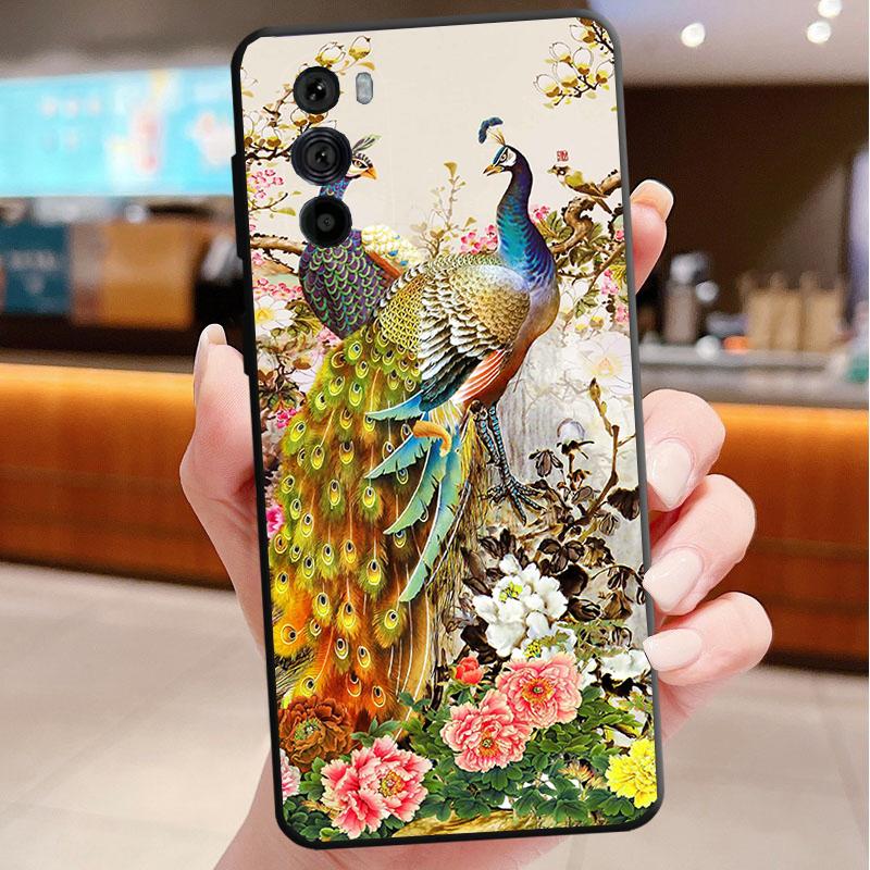 Phone Case For Motorola Edge 50 40 Pro 60 50 40 30 Ultra Neo Fusion Moto G85 G72 G53 G54 G84 G13 G32 Peacock Feathers