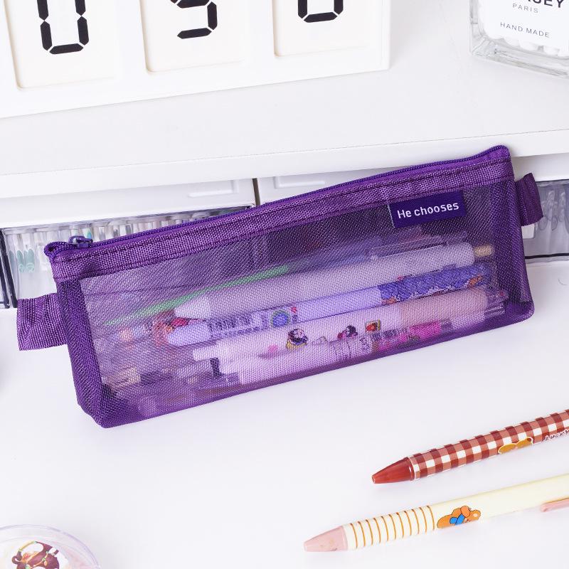 Retro Transparent Mesh Pencil Case - Large Capacity Triangle Stationery Bag